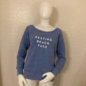 Milly Resting Beach Face Scoop Neck Heather Blue Lightweight Sweatshirt Small